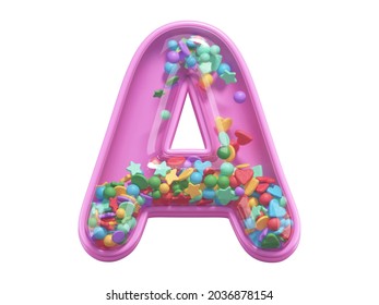 Pink Toy Font. Letter A. 3d Rednering