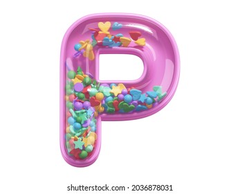 Pink Toy Font. Letter P. 3d Rednering