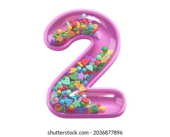 Pink Toy Font. Number 2. 3d Rednering