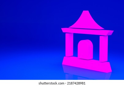 Pink Traditional Chinese House Icon Isolated On Blue Background. Minimalism Concept. 3d Illustration 3D Render.