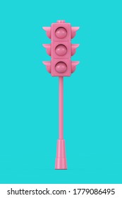 Pink Traffic Lights In Duotone Style On A Blue Background. 3d Rendering