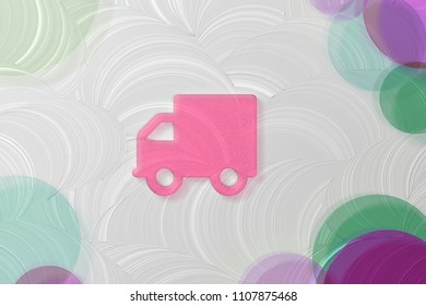 Pink Truck Icon on the White Painted Oil Background. 3D Illustration of Pink Buy, E-Commerce, Shipping, Speed, Icon Set on the White Background.