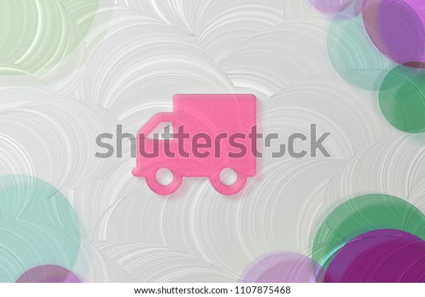 Pink Truck Icon on the White Painted Oil\
Background. 3D Illustration of Pink Buy, E-Commerce, Shipping,\
Speed, Icon Set on the White\
Background.