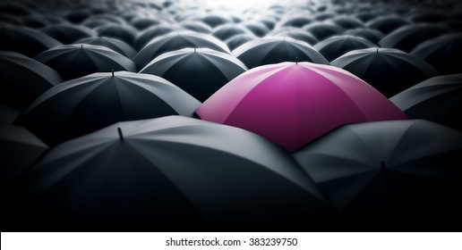 Pink Umbrella Sticking Out Of The Crowd, Women Power Concept Representation