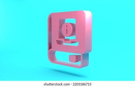 Pink User Manual Icon Isolated On Turquoise Blue Background. User Guide Book. Instruction Sign. Read Before Use. Minimalism Concept. 3D Render Illustration.