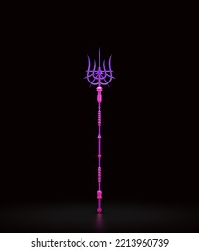 Pink And Violet Magic Wand. Wizard Stick And Witch Rod. Fantasy Game Asset, 3d Rendering, Nobody