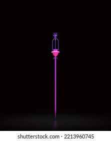 Pink And Violet Magic Wand. Wizard Stick And Witch Rod. Fantasy Game Asset, 3d Rendering, Nobody