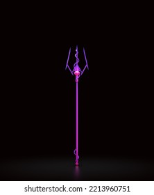 Pink And Violet Magic Wand. Wizard Stick And Witch Rod. Fantasy Game Asset, 3d Rendering, Nobody