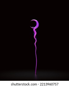 Pink And Violet Magic Wand. Wizard Stick And Witch Rod. Fantasy Game Asset, 3d Rendering, Nobody