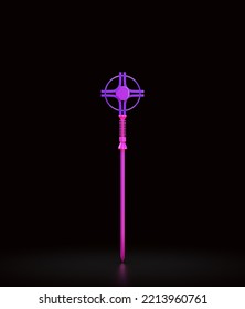 Pink And Violet Magic Wand. Wizard Stick And Witch Rod. Fantasy Game Asset, 3d Rendering, Nobody