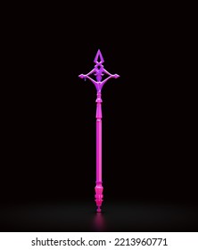 Pink And Violet Magic Wand. Wizard Stick And Witch Rod. Fantasy Game Asset, 3d Rendering, Nobody