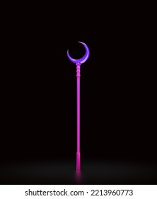 Pink And Violet Magic Wand. Wizard Stick And Witch Rod. Fantasy Game Asset, 3d Rendering, Nobody