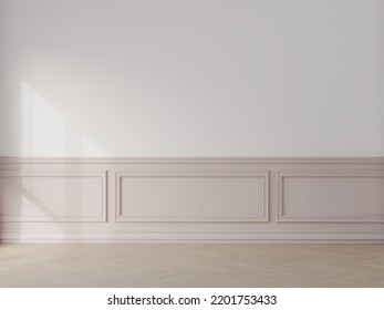 Pink Wall Mockup With Molding. Empty Girl's Room 3d Visualization.