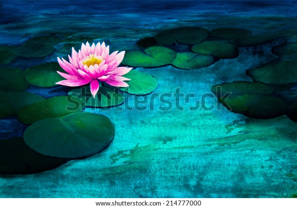 Pink Water Lily Reaches Light Between Stock Illustration