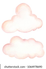 pink watercolor clouds set of elements