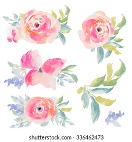 Pink Watercolor Flowers Bouquets