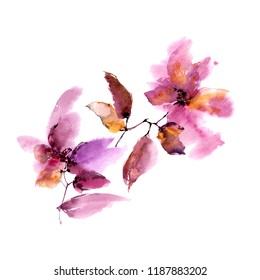 Flowers Watercolor Illustration Manual Composition Pink Stock ...