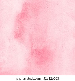 Pink Watercolor Valentines Day Background With Stains. Light Red Watercolour Texture. Soft Pastel Color. Hand Drawn Abstract Aquarelle Fill.