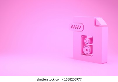 Pink WAV file document. Download wav button icon isolated on pink background. WAV waveform audio file format for digital audio riff files. Minimalism concept. 3d illustration 3D render