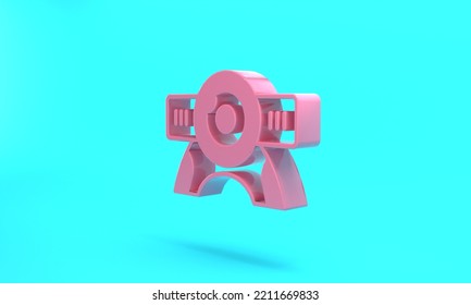 Pink Web Camera Icon Isolated On Turquoise Blue Background. Chat Camera. Webcam Icon. Minimalism Concept. 3D Render Illustration.