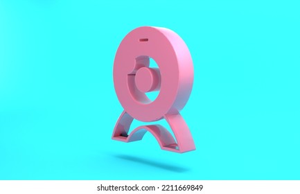 Pink Web Camera Icon Isolated On Turquoise Blue Background. Chat Camera. Webcam Icon. Minimalism Concept. 3D Render Illustration.