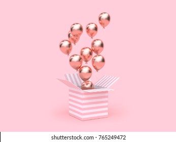 Pink White Box Open Rose Gold Metallic Balloon Floating Minimal Pink Background