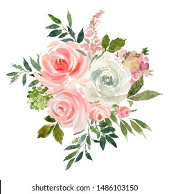 Pink White Pastel Colors Watercolor Floral Stock Illustration ...