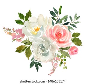 Pink White Pastel Colors Watercolor Floral Stock Illustration 1486103174