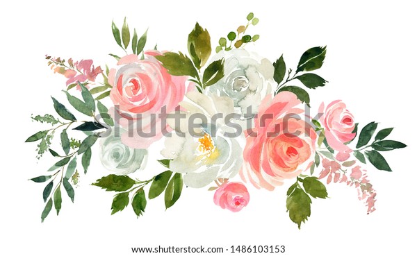 白い背景にピンク白のパステル色と水色の花柄 のイラスト素材