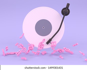 Pink White Vinyl Disc Music Concept 3d Rendering Purple Background