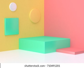 Pink Yellow Green Scene Colorful Abstract Corner Minimal Background 3d Render