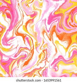 Pink and yellow marble abstract watercolor seamless pattern illustration