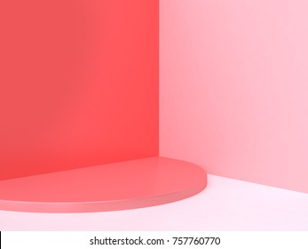 Pink-red Wall Corner Scene Abstract Minimal Background With Semicircle Shape 3d Rendering