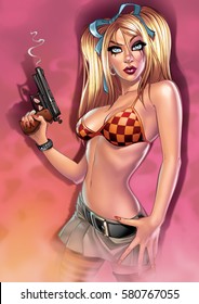 A Pinup Girl Holding A Gun