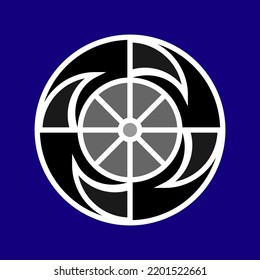 A Pinwheel With A Crescent Pattern And A Ship's Rudder.