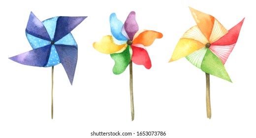 pinwheel toy watercolour paint on white background