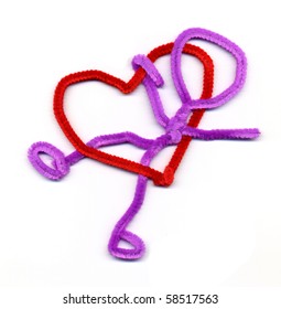 Pipe Cleaner Man Entwined In Red Heart