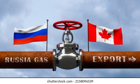 Pipe Of Gas From Russia To Canada, Valve On The Main Gas Pipeline Russia, Sanctions Concept, 3D Work And 3D Image