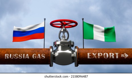 Pipe Of Gas From Russia To Nigeria, Valve On The Main Gas Pipeline Russia, Sanctions Concept, 3D Work And 3D Image