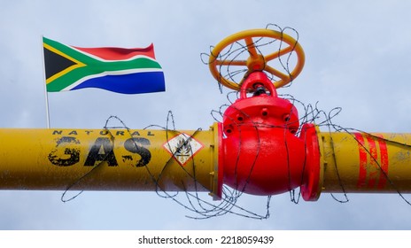 Pipe Of Gas South Africa, Valve On The Main Gas Pipeline South Africa, Sanctions On South Africa, The Pipeline Is Wrapped With Barbed Wire, 3D Work And 3D Image