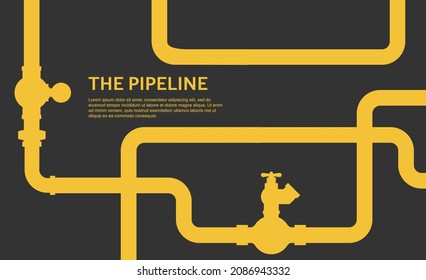 Pipeline Infographic. Oil Or Gas Flat Design With Black Background.