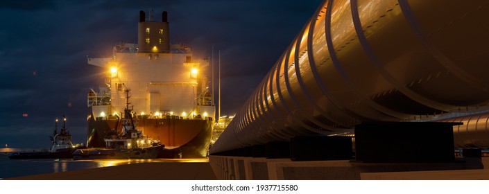 pipeline running to the LNG terminal .3D illustration