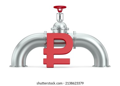 pipeline and sign ruble on white background. Isolated 3D illustration