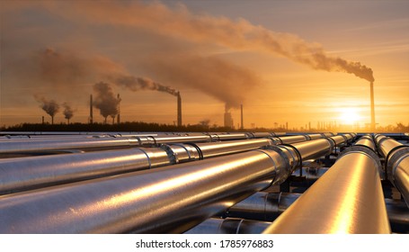 Pipelines leading to an oil .3D illustration.