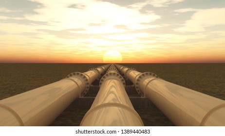 Rohrleitungen bei Sonnenuntergang (3D-Rendering)