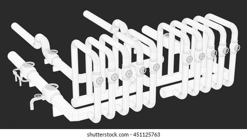 Pipes on black background,wireframe.3D Rendering