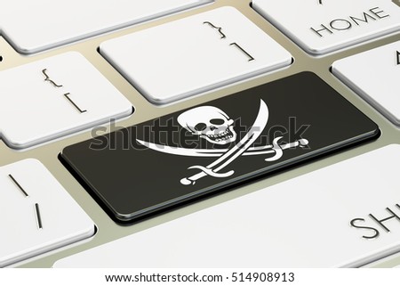 piracy concept, on the computer keyboard. 3D rendering