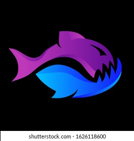 piranha logo that is simple and unique with a black background
