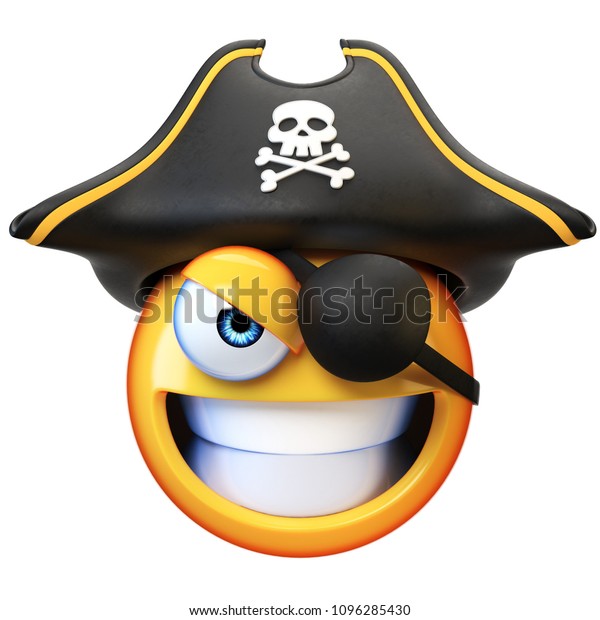 白い背景に海賊の絵文字 海賊の帽子と目のパッチ3dレンダリングを使った絵文字 のイラスト素材