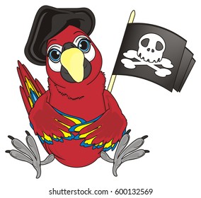 Pirate Red Parrot Black Hat Sit Stock Illustration 600132569